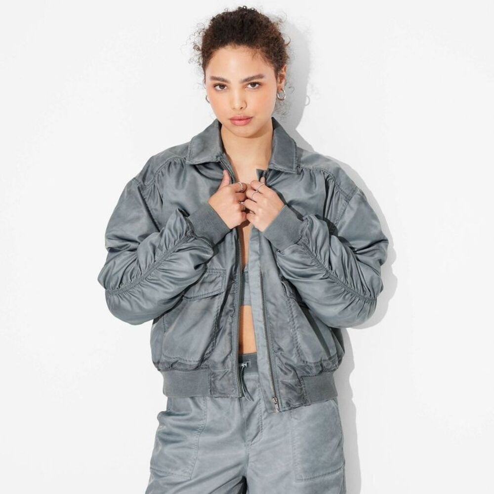 Women's Washed Nylon Bomber Jacket - Wild Fable Teal Blue XXS